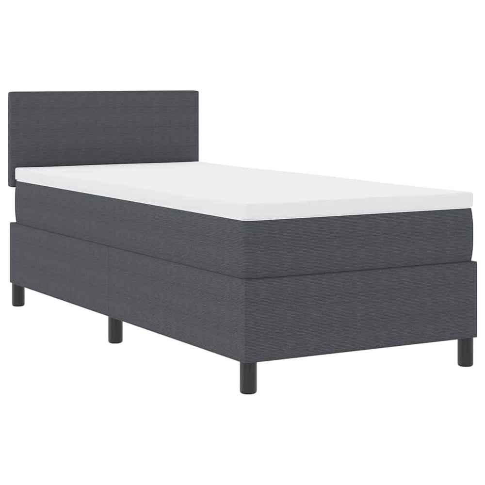vidaXL LED Box Spring Bed Dark Grey and White 90 x 190 cm Corduroy