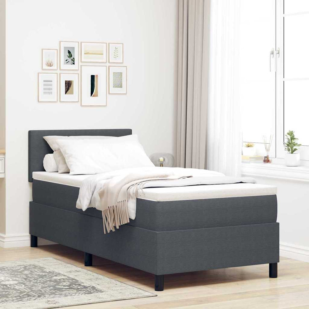 vidaXL LED Box Spring Bed Dark Grey and White 90 x 200 cm Cord Fabric
