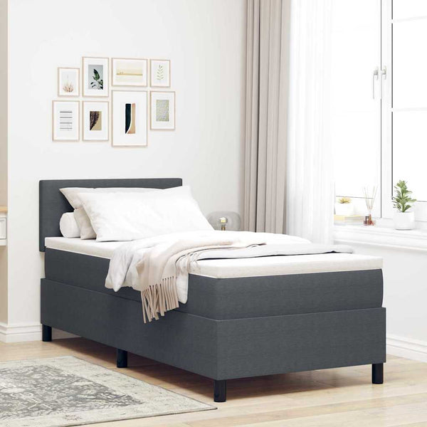 vidaXL LED Box Spring Bed Dark Grey and White 90 x 200 cm Cord Fabric