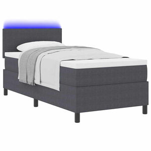 vidaXL LED Box Spring Bed Dark Grey and White 90 x 200 cm Cord Fabric