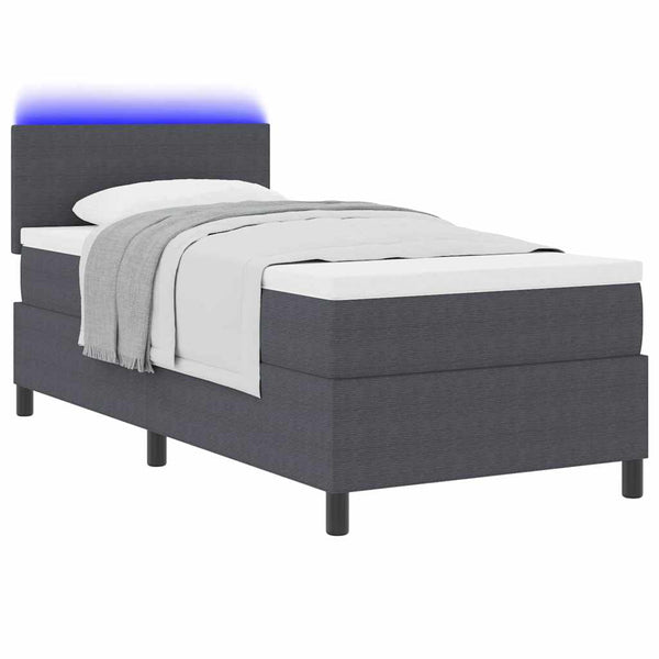 vidaXL LED Box Spring Bed Dark Grey and White 90 x 200 cm Cord Fabric