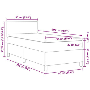 vidaXL LED Box Spring Bed Dark Grey and White 90 x 200 cm Cord Fabric