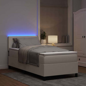 vidaXL LED Box Spring Bed Cream and White 100 x 200 cm Corduroy Fabric