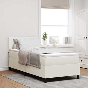 vidaXL LED Box Spring Bed Cream and White 100 x 200 cm Corduroy Fabric