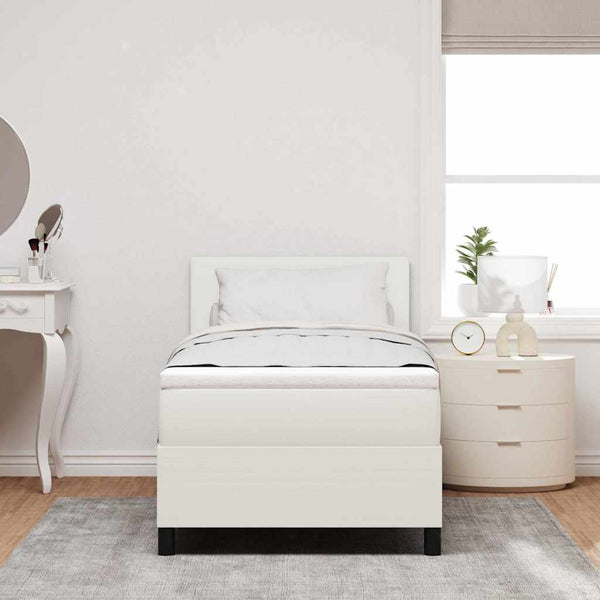vidaXL LED Box Spring Bed Cream and White 100 x 200 cm Corduroy Fabric