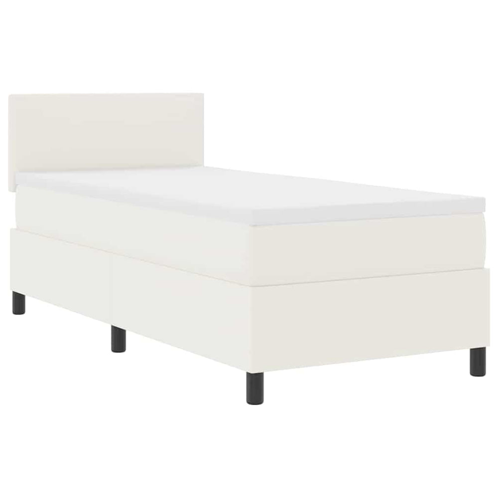 vidaXL LED Box Spring Bed Cream and White 100 x 200 cm Corduroy Fabric
