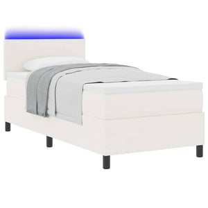 vidaXL LED Box Spring Bed Cream and White 100 x 200 cm Corduroy Fabric