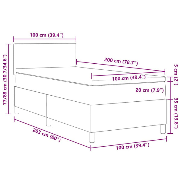 vidaXL LED Box Spring Bed Cream and White 100 x 200 cm Corduroy Fabric