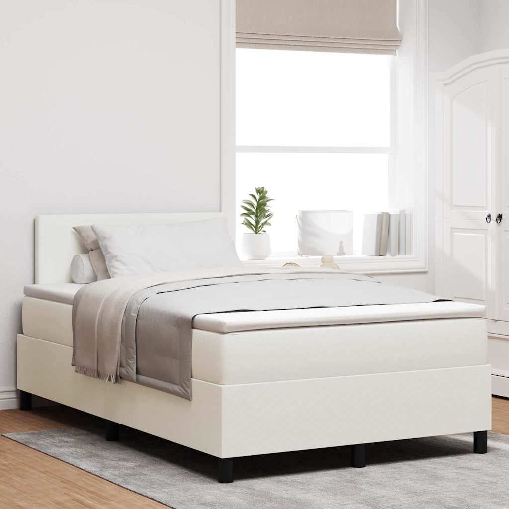 vidaXL LED Box Spring Bed Cream and White 120 x 190 cm Corduroy Fabric