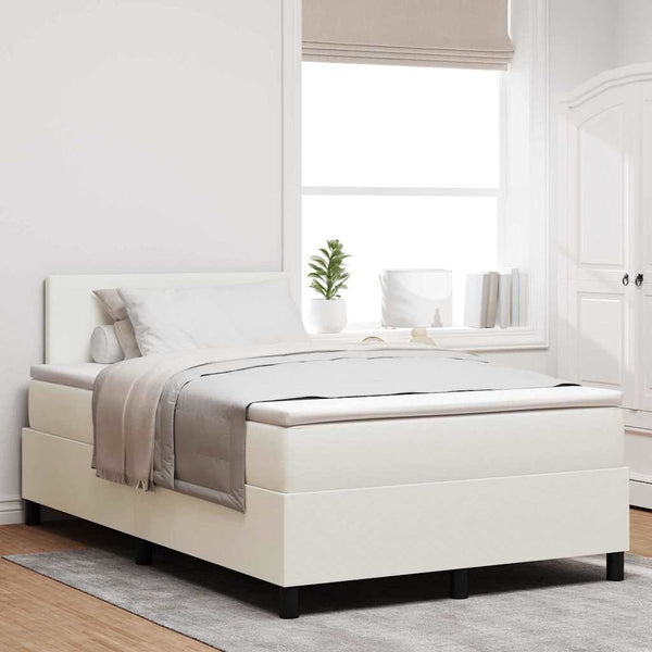 vidaXL LED Box Spring Bed Cream and White 120 x 190 cm Corduroy Fabric
