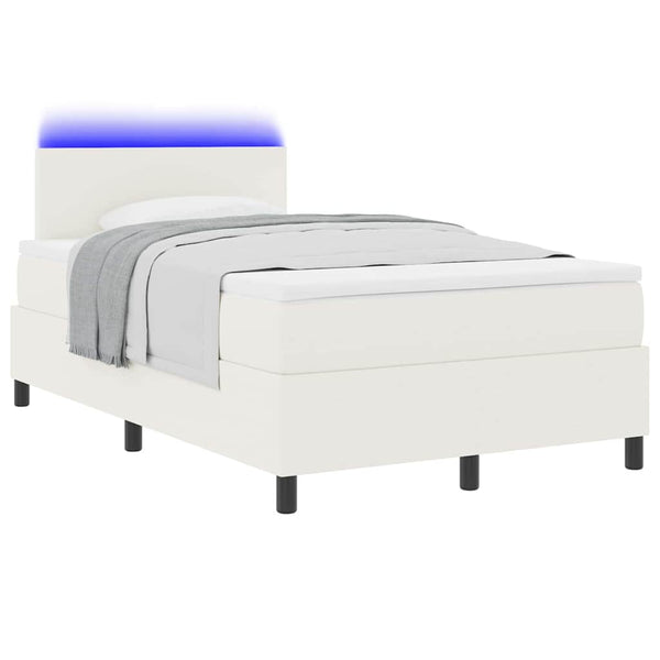 vidaXL LED Box Spring Bed Cream and White 120 x 190 cm Corduroy Fabric