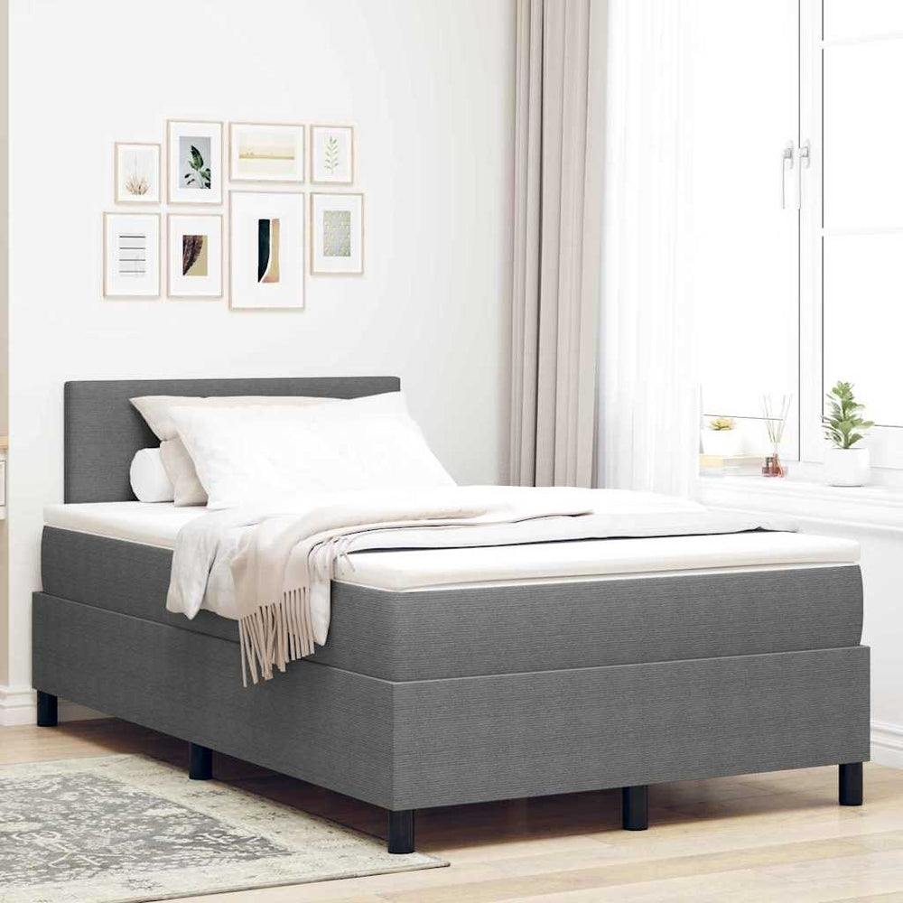 vidaXL LED Box Spring Bed Light Grey and White 120 x 200 cm Corduroy