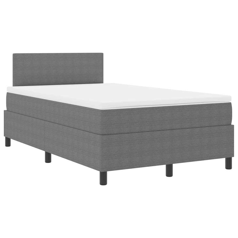 vidaXL LED Box Spring Bed Light Grey and White 120 x 200 cm Corduroy