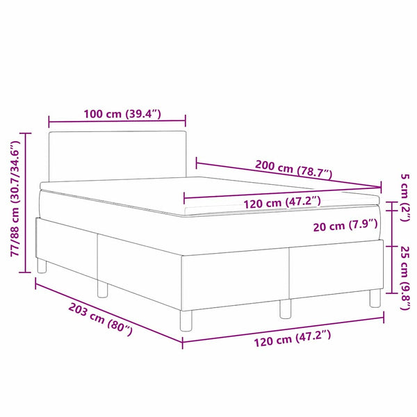 vidaXL LED Box Spring Bed Cream and White 120 x 200 cm Corduroy
