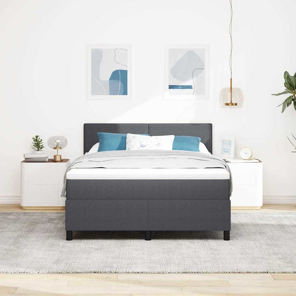 vidaXL LED Box Spring Bed Dark Grey and White 140 x 190 cm Corduroy