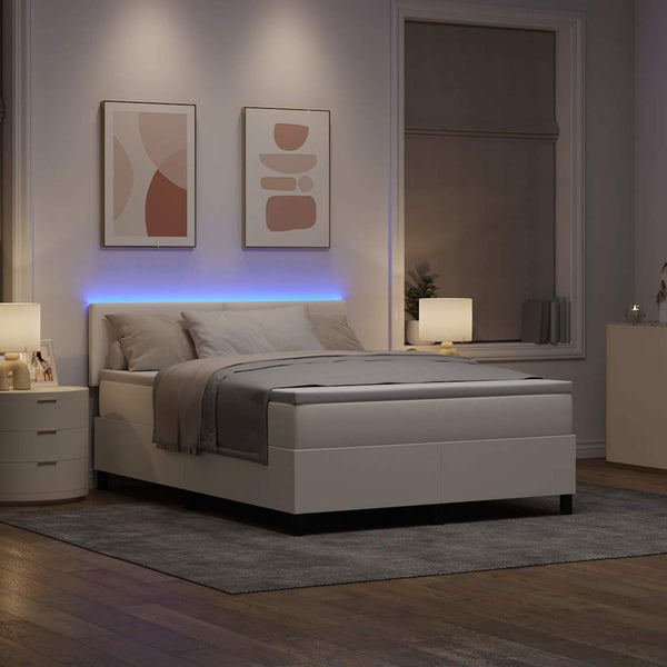 vidaXL LED Box Spring Bed Cream and White 140 x 190 cm Cord Fabric