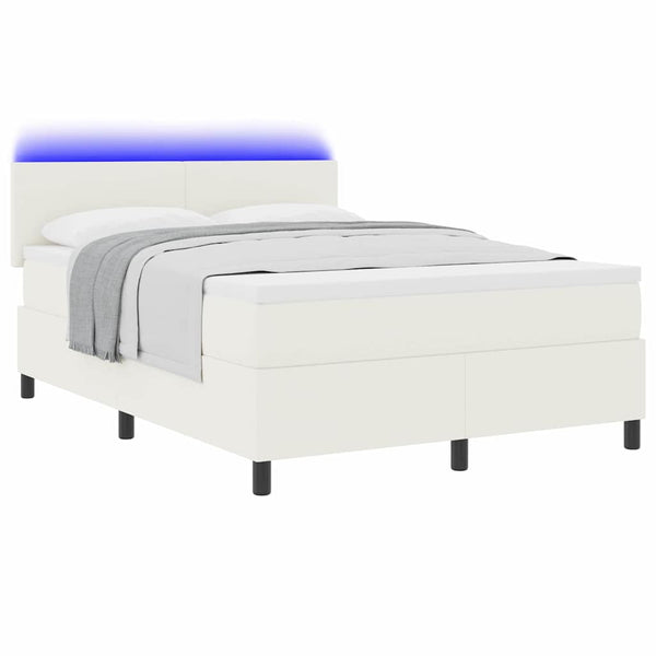 vidaXL LED Box Spring Bed Cream and White 140 x 190 cm Cord Fabric