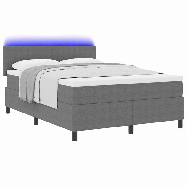 vidaXL LED Box Spring Bed Light Grey and White 140 x 200 cm Corduroy