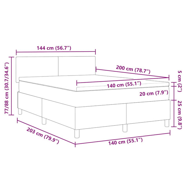vidaXL LED Box Spring Bed Light Grey and White 140 x 200 cm Corduroy