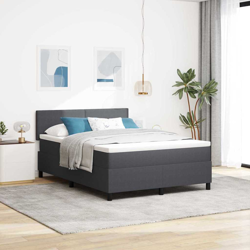 vidaXL LED Box Spring Bed Dark Grey and White 140 x 200 cm Corduroy