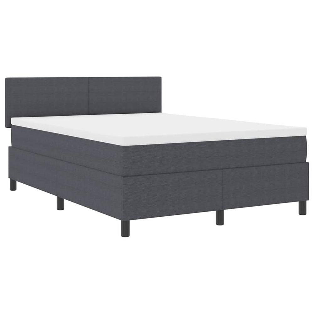 vidaXL LED Box Spring Bed Dark Grey and White 140 x 200 cm Corduroy