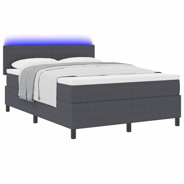 vidaXL LED Box Spring Bed Dark Grey and White 140 x 200 cm Corduroy