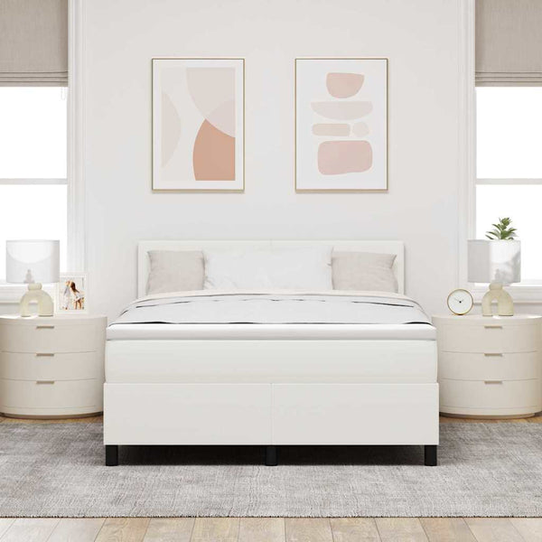 vidaXL LED Box Spring Bed Cream and White 140 x 200 cm Corduroy