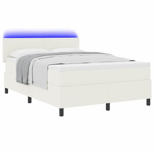 vidaXL LED Box Spring Bed Cream and White 140 x 200 cm Corduroy