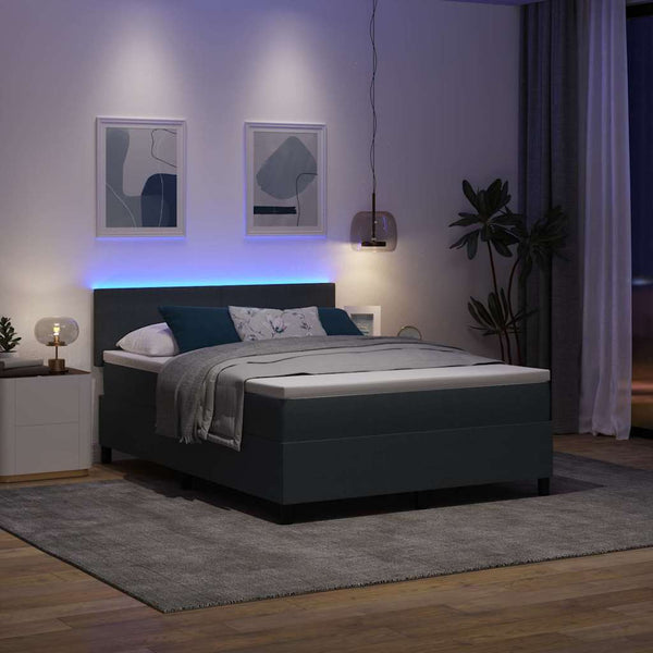 vidaXL LED Box Spring Bed Dark Gray and White 160 x 200 cm Corduroy Fabric