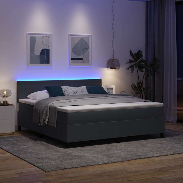 vidaXL LED Box Spring Bed Dark Grey and White 180 x 200 cm Corduroy