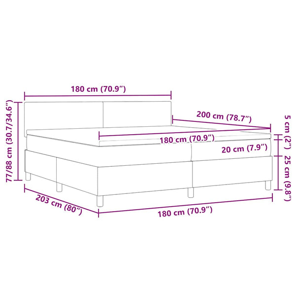 vidaXL LED Box Spring Bed Cream and White 180 x 200 cm Corduroy