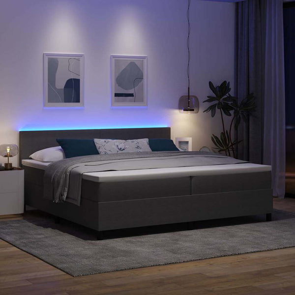 vidaXL LED Box Spring Bed Light Grey and White 200 x 200 cm Cord Fabric