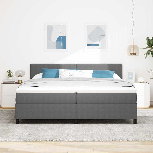 vidaXL LED Box Spring Bed Light Grey and White 200 x 200 cm Cord Fabric