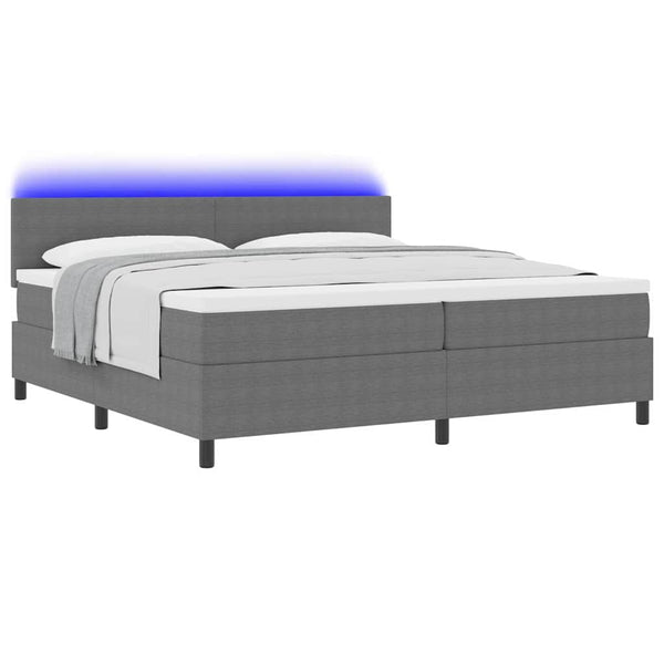 vidaXL LED Box Spring Bed Light Grey and White 200 x 200 cm Cord Fabric