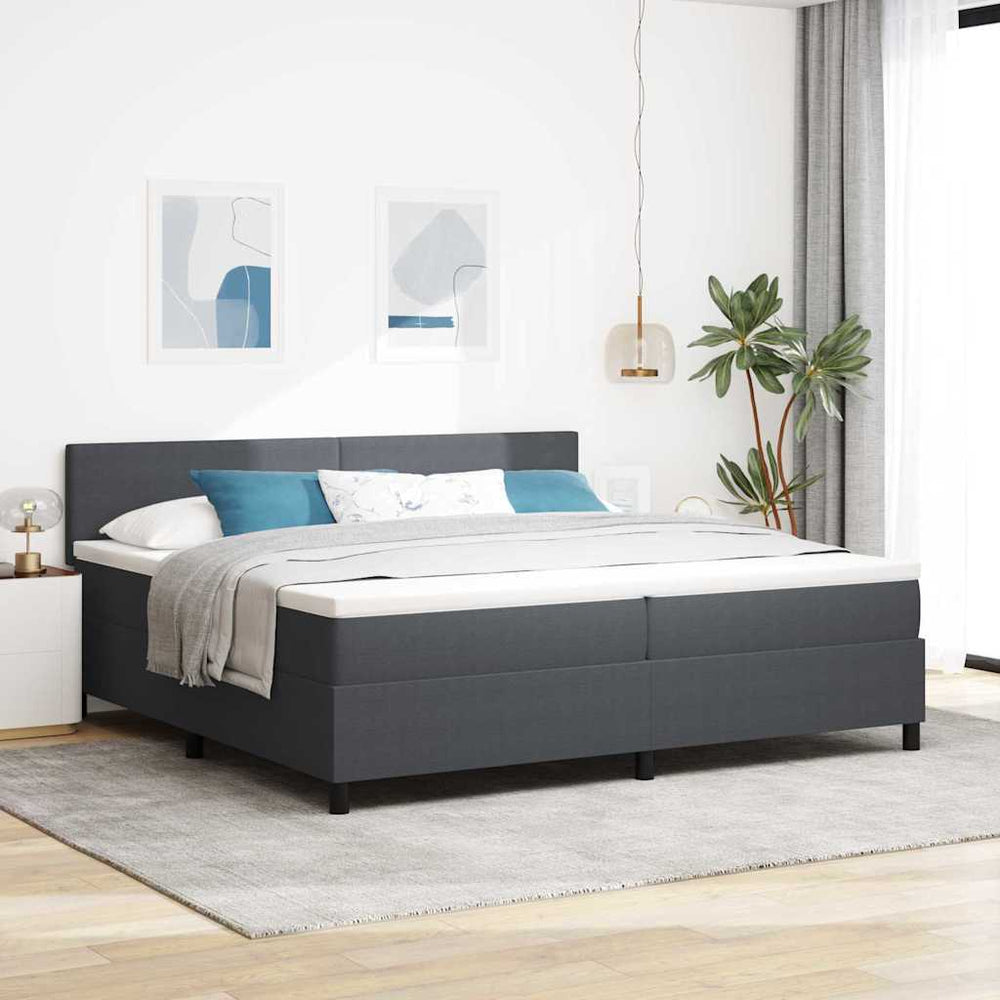vidaXL LED Box Spring Bed Dark Grey and White 200 x 200 cm Corduroy Fabric