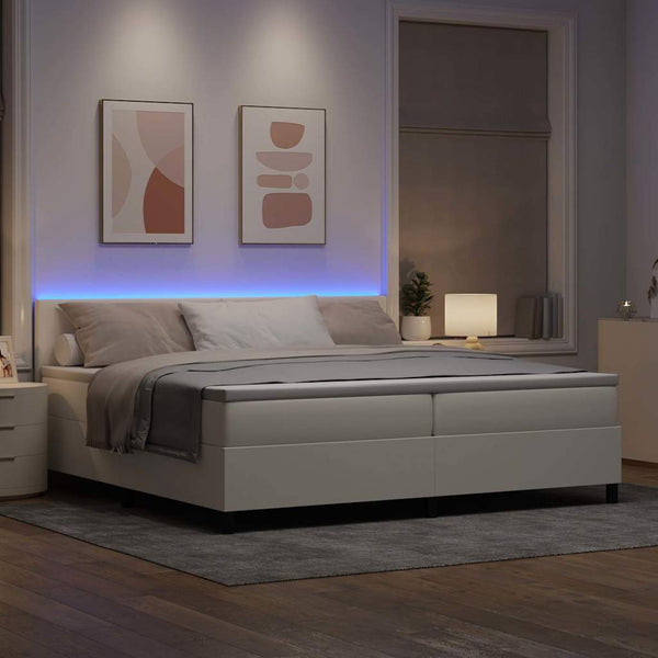 vidaXL LED Box Spring Bed Cream and White 200 x 200 cm Corduroy Fabric