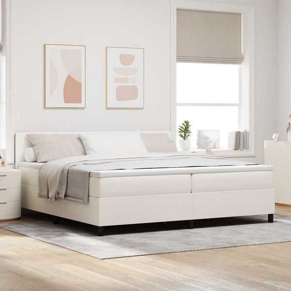 vidaXL LED Box Spring Bed Cream and White 200 x 200 cm Corduroy Fabric