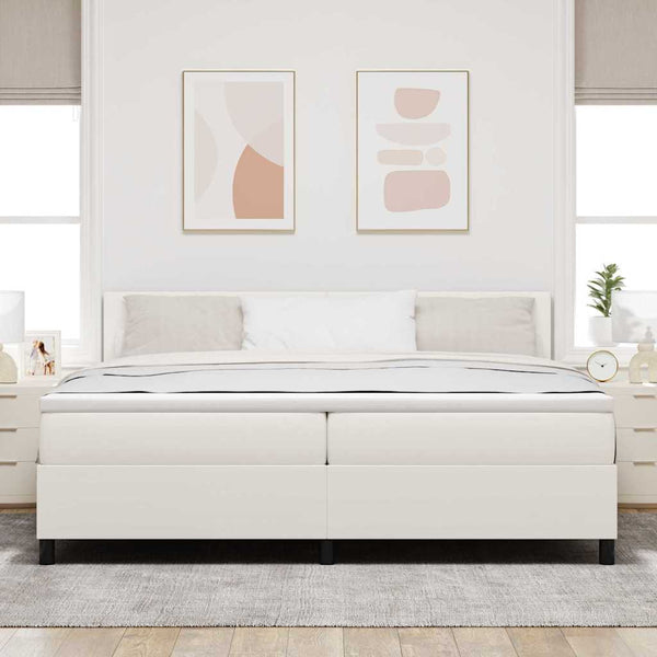 vidaXL LED Box Spring Bed Cream and White 200 x 200 cm Corduroy Fabric