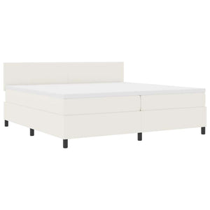 vidaXL LED Box Spring Bed Cream and White 200 x 200 cm Corduroy Fabric