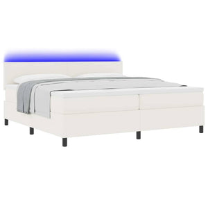 vidaXL LED Box Spring Bed Cream and White 200 x 200 cm Corduroy Fabric