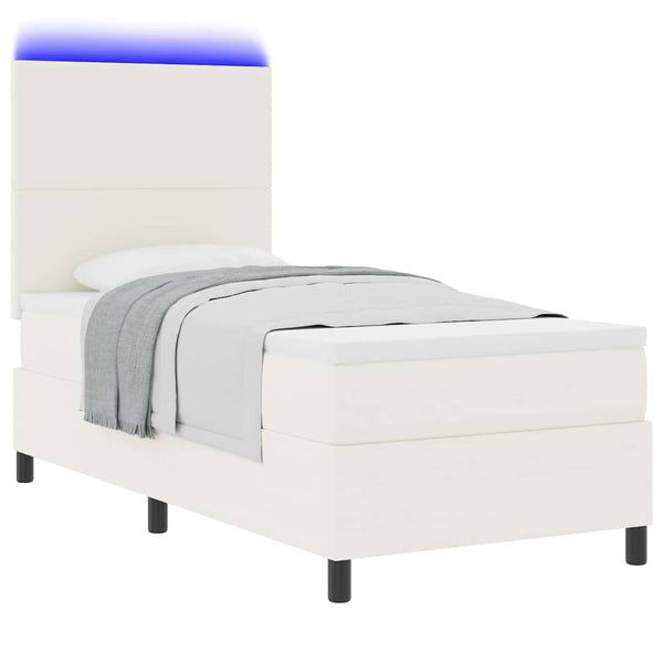 vidaXL LED Box Spring Bed Cream and White 80 x 200 cm Corduroy