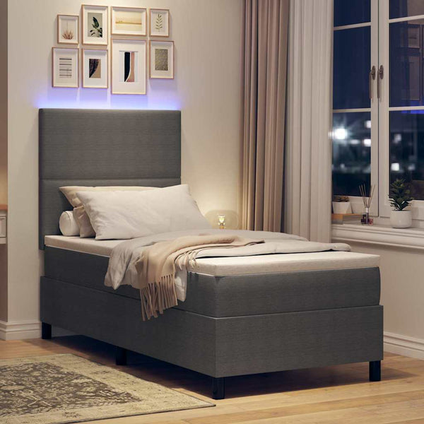 vidaXL LED Box Spring Bed Light Grey and White 90 x 190 cm Corduroy Fabric