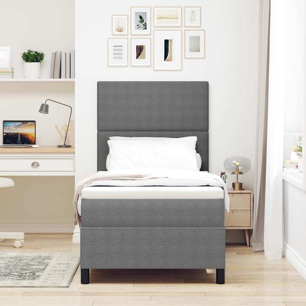 vidaXL LED Box Spring Bed Light Grey and White 90 x 190 cm Corduroy Fabric