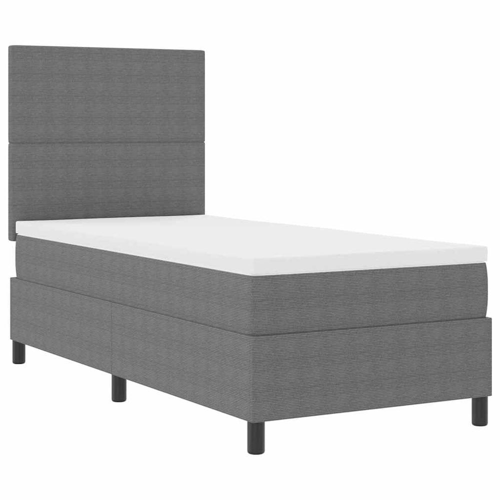 vidaXL LED Box Spring Bed Light Grey and White 90 x 190 cm Corduroy Fabric