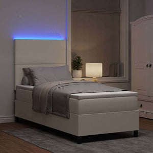 vidaXL LED Box Spring Bed Cream and White 90 x 190 cm Corduroy Fabric