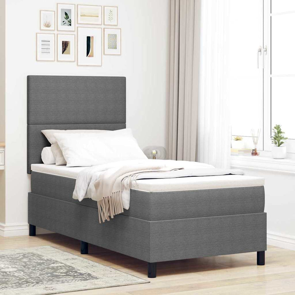 vidaXL LED Box Spring Bed Light Gray and White 90 x 200 cm Corduroy Fabric