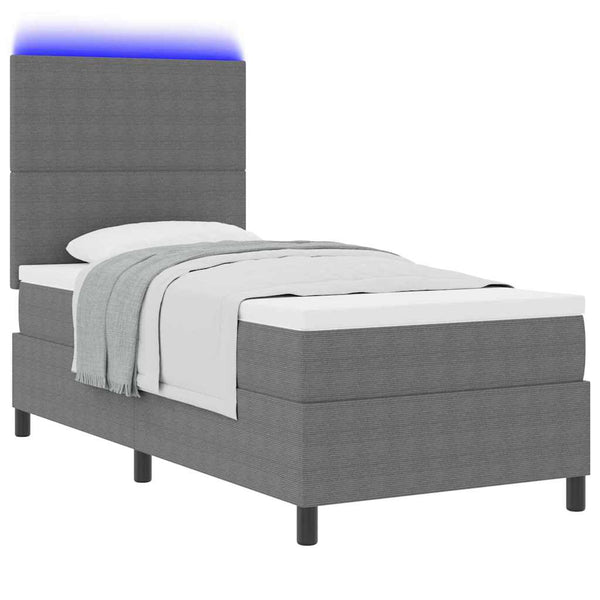 vidaXL LED Box Spring Bed Light Gray and White 90 x 200 cm Corduroy Fabric