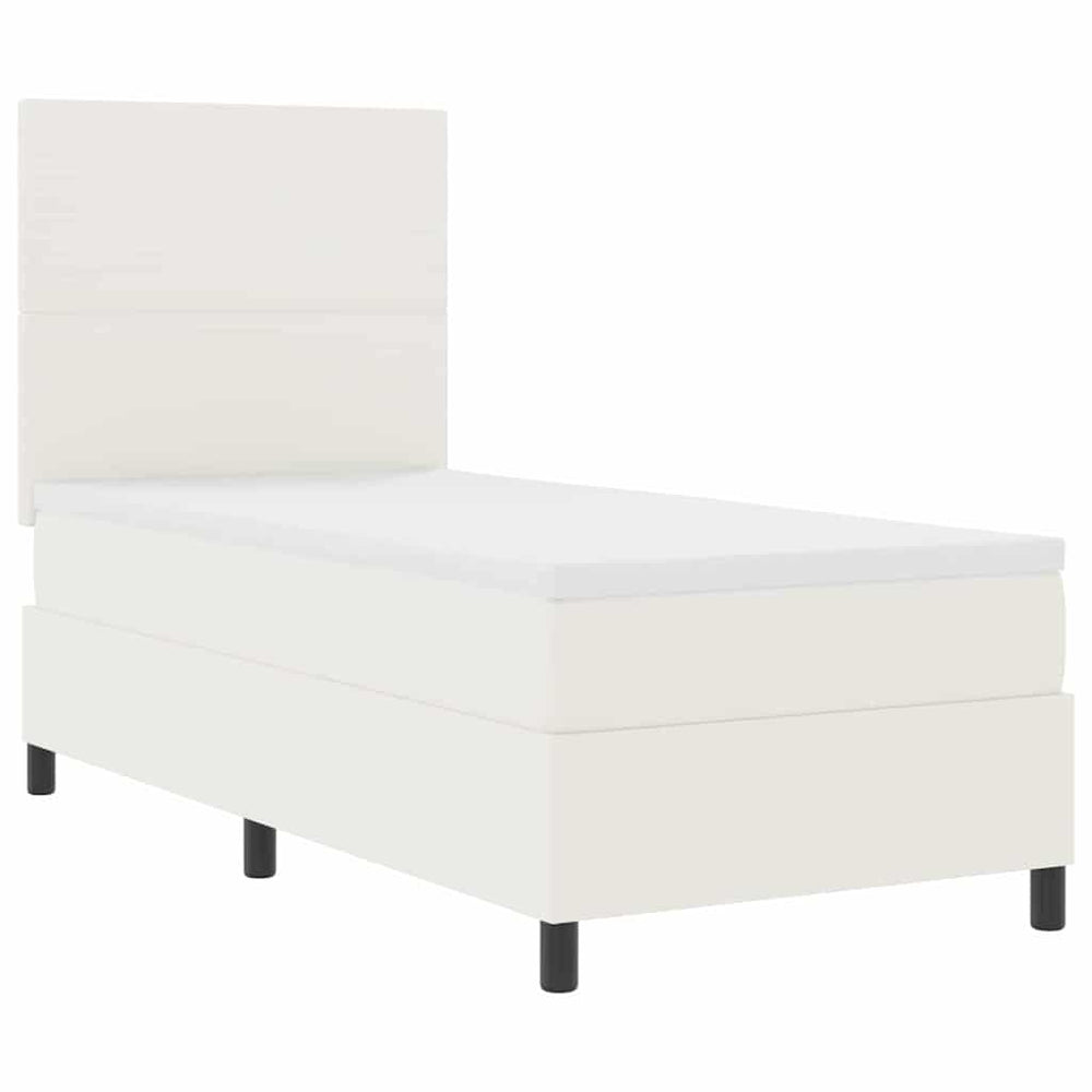 vidaXL LED Box Spring Bed Cream and White 90 x 200 cm Corduroy Fabric