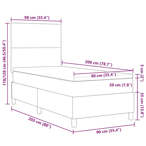 vidaXL LED Box Spring Bed Cream and White 90 x 200 cm Corduroy Fabric