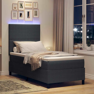 vidaXL LED Box Spring Bed Dark Gray and White 100 x 200 cm Corduroy Fabric